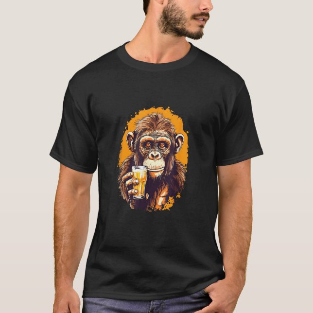 Monkey Drinking Beer Funny Beer Drinker Drunk Gori T Shirt (Framsida)