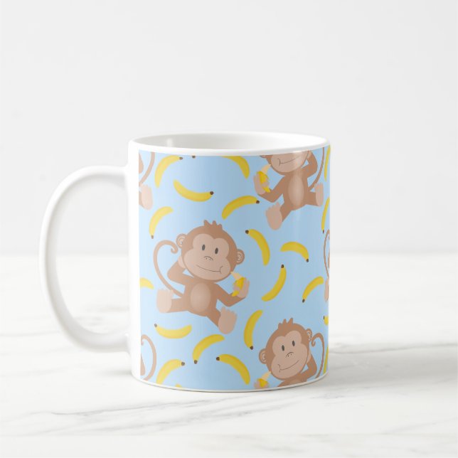 Monkey Eating Banana Blue Kaffemugg (Vänster)