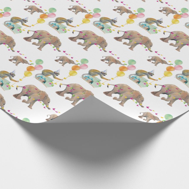 Monkey Elephant Balloon Party Birthday Gift Wrap Presentpapper (Hörn)