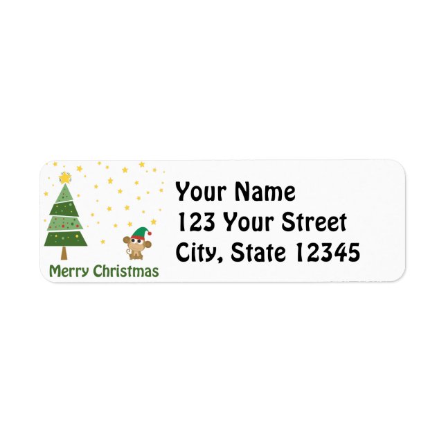 Monkey Elf-julscenen Returadress Etikett (Framsidan)