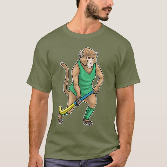 Monkey Fält hockey Hockey stick T Shirt (Framsida)