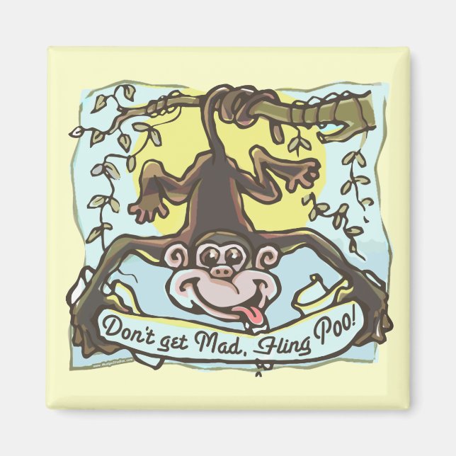 Monkey flings Poo by Mudge Studios Magnet (Framsidan)