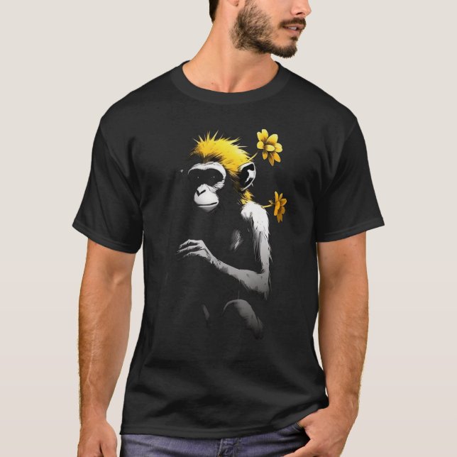 Monkey Flower Primat Animal Chimpanzee Zoo Monkey T Shirt (Framsida)