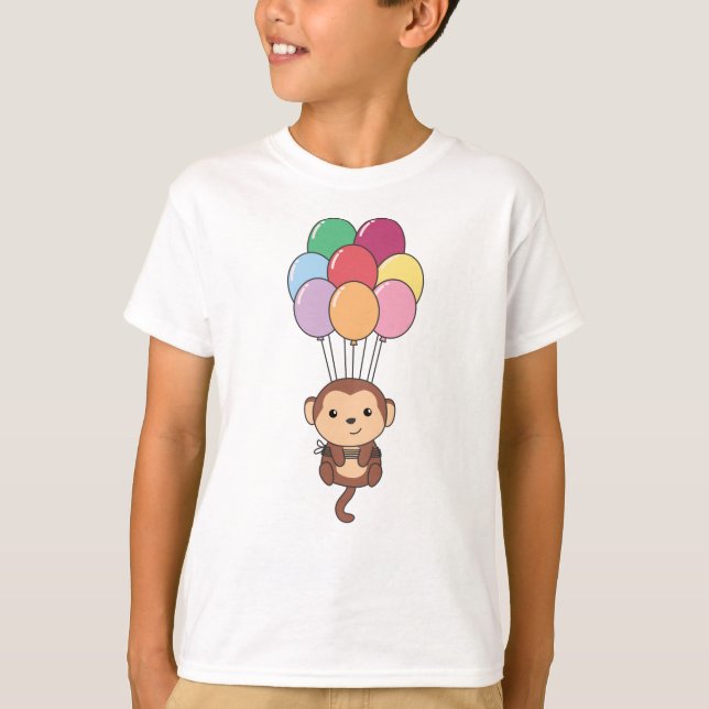 Monkey flyger upp med färgstarka bubblor t shirt (Framsida)