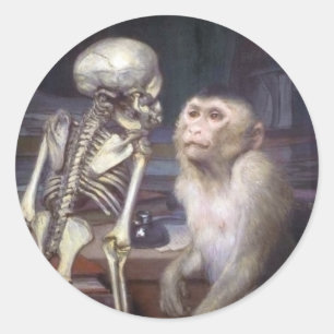 Monkey Före Skeleton Runt Klistermärke