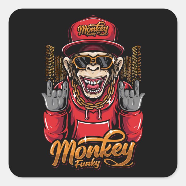 Monkey-funky Fyrkantigt Klistermärke (Framsida)