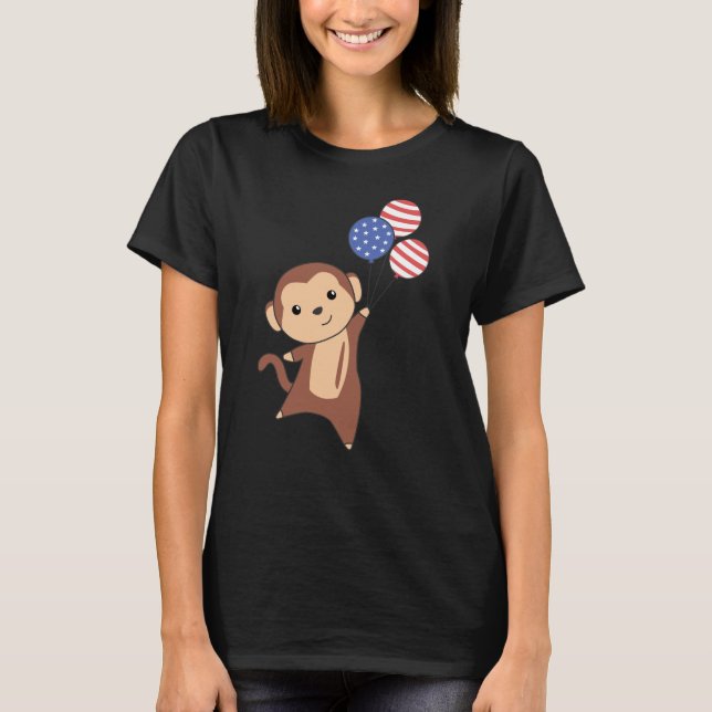 Monkey Funny Monkey 4th Of July American Flag T Shirt (Framsida)