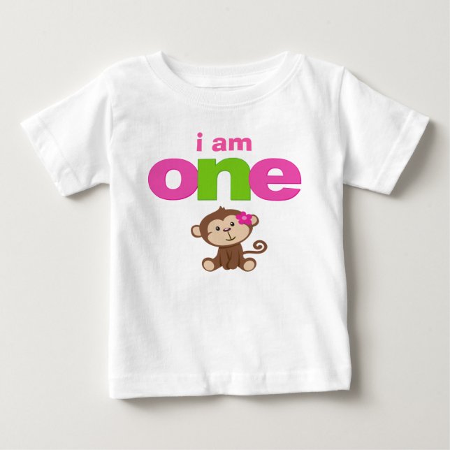 Monkey Girl 1st Birthday Tshirt Småbarn Baby Kid Tröja (Framsida)