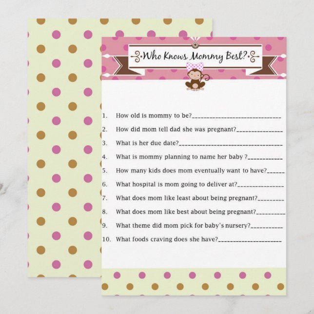 Monkey Girl Baby Shower som känner till Mammans bä Inbjudningar (Fram/baksida)