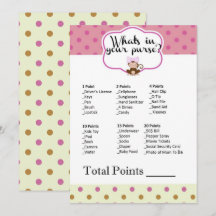 Monkey Girl Baby Shower What's in Your Purse Game