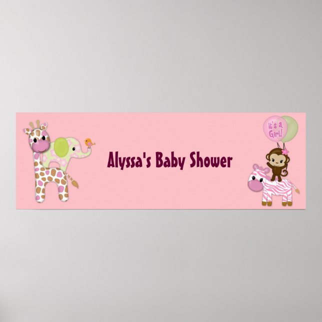 MONKEY Girl Jungle Baby Shower Banner JJ Poster (Framsidan)