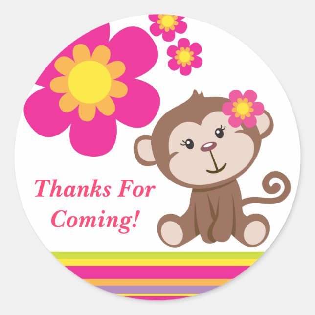 Monkey Girl (Rosa) Tack Sticker Runt Klistermärke (Framsida)