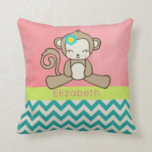 Monkey Girl Tecknad Cute and Kawaii Personlig Kudde