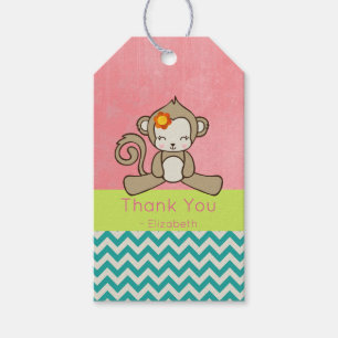 Monkey Girl Tecknad Kawaii och Cute Tack Presentetikett
