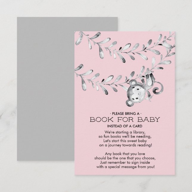 Monkey Girls Baby Shower Bok för Baby-kort Inbjudningar (Fram/baksida)