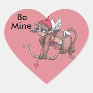 Monkey Gnome Cupid Stickers Hjärtformat Klistermärke