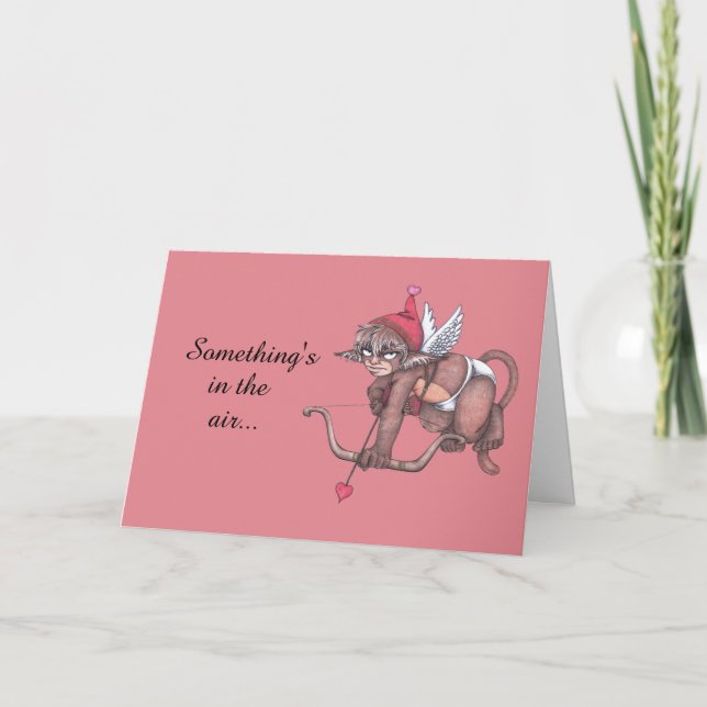 Monkey Gnome Cupid Valentine-hälsningskort Helgkort (Framsida)