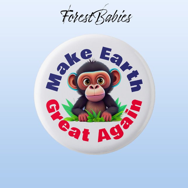 Monkey, gör jorden Underbar igen, Cute Environment Knapp (Monkey 🐒 ForestBabies Button)