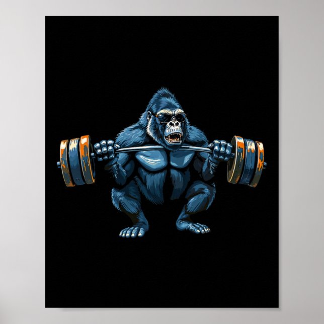 Monkey Gorilla Bodybuilding Muscles Fitness Gym 1 Poster (Framsidan)