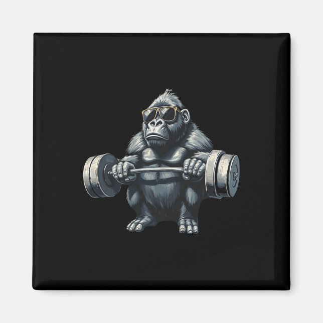 Monkey Gorilla Bodybuilding Muscles Fitness Gym Magnet (Framsidan)