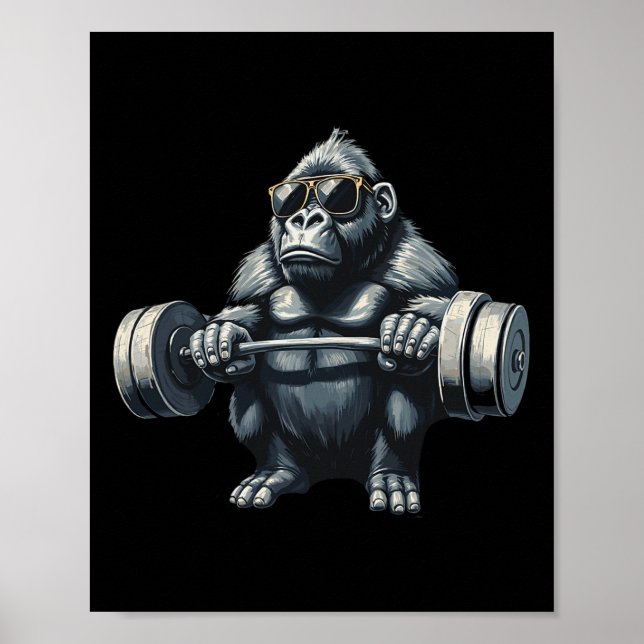 Monkey Gorilla Bodybuilding Muscles Fitness Gym Poster (Framsidan)