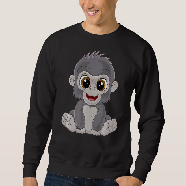Monkey Gorilla Lång Ärmad Tröja (Framsida)