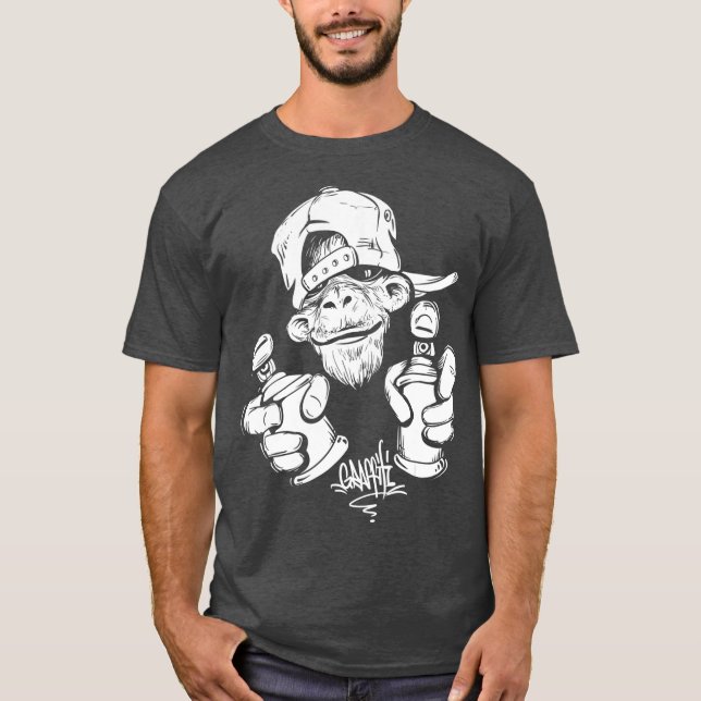 Monkey Graffiti Hip hop Rap Music Ape Graphic T Shirt (Framsida)