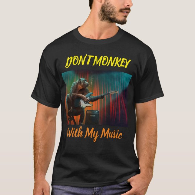 Monkey Guitar Live Music Black T Shirt (Framsida)