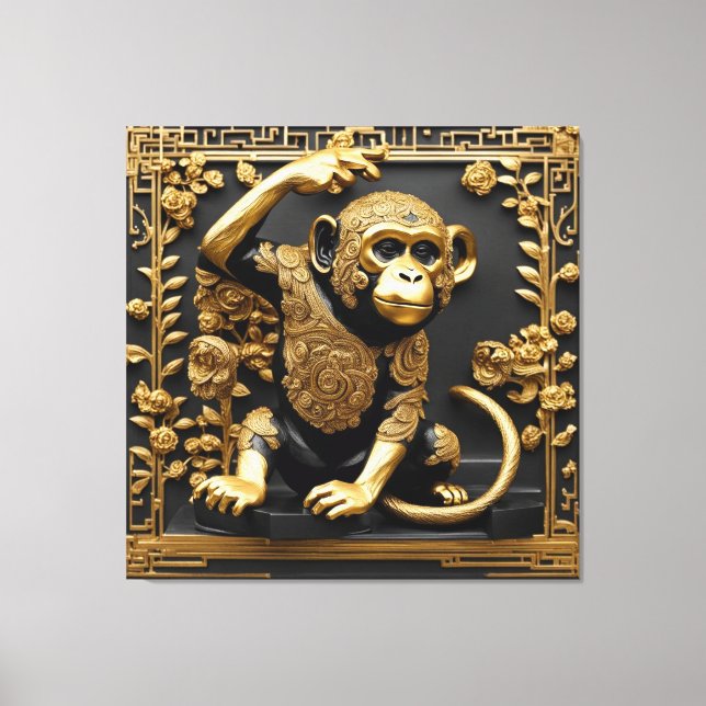 Monkey guld och svart ram canvastryck (Framsida)