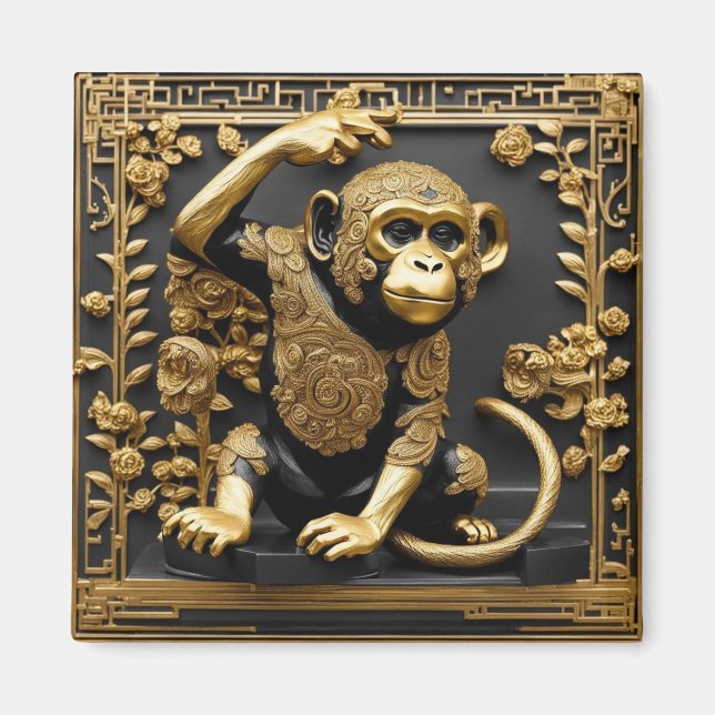 Monkey guld och svart ram magnet (Framsidan)