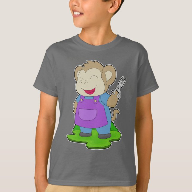 Monkey Hairdresser Scissors T Shirt (Framsida)