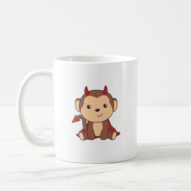 Monkey Halloween Cute Djävulen Kids Witches Costum Kaffemugg (Vänster)