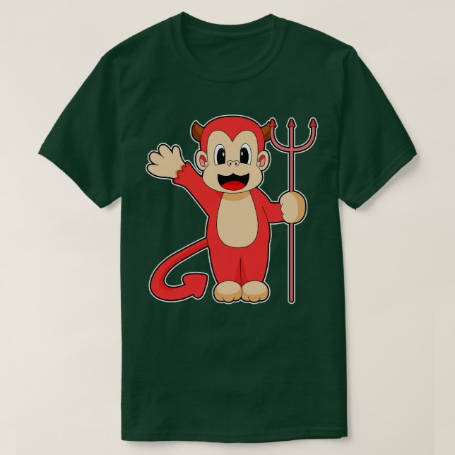Monkey Halloween Djävulen Trident T Shirt (Design framsida)