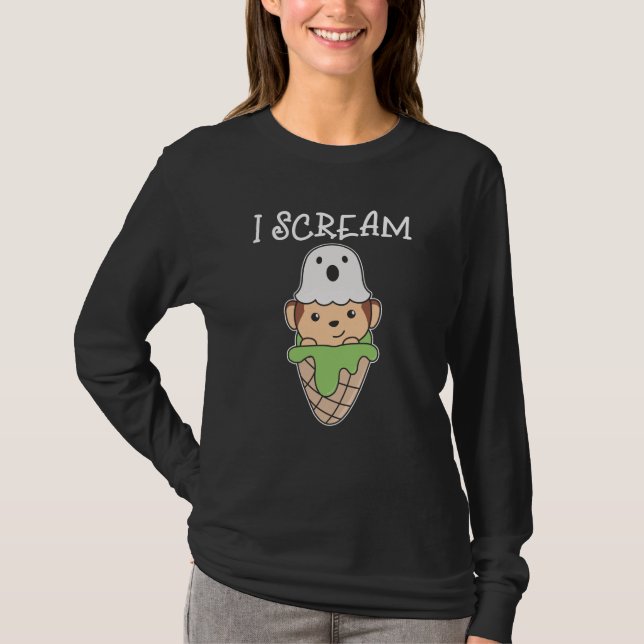 Monkey Halloween Ghost I Scream Ice Pun T Shirt (Framsida)