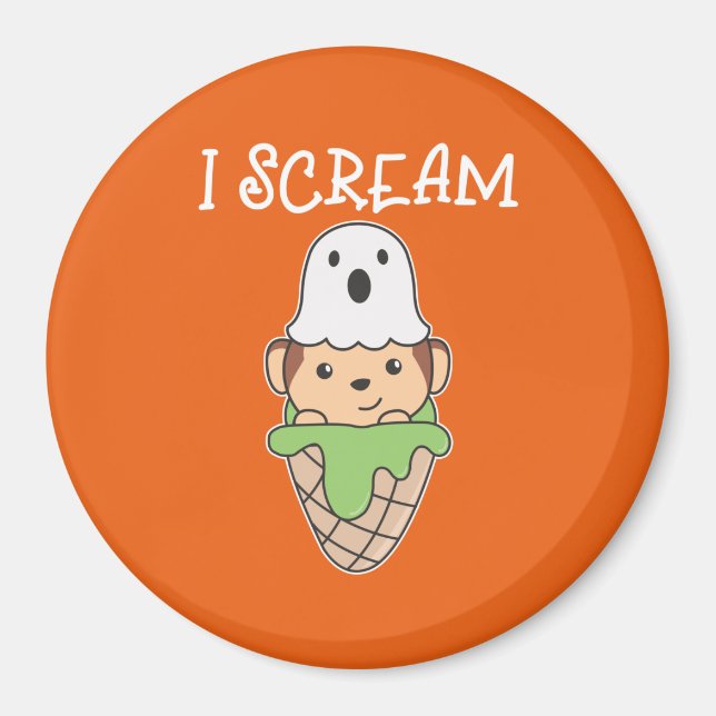 Monkey Halloween Ghost I Skräm Ice Pun Magnet (Framsidan)