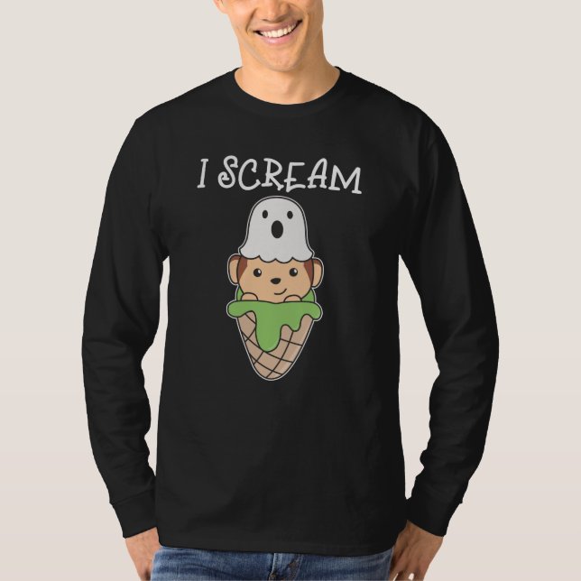 Monkey Halloween Ghost I Skräm Ice Pun T Shirt (Framsida)