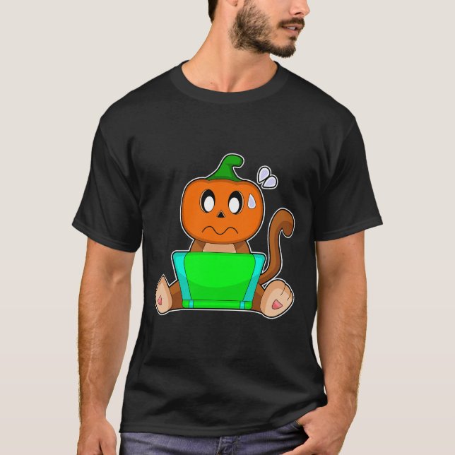 Monkey Halloween Pumpkin bärbar dator T Shirt (Framsida)