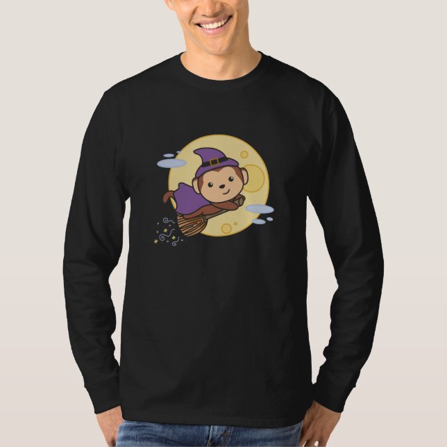Monkey Halloween Witch Kids Witch Costume T Shirt (Framsida)