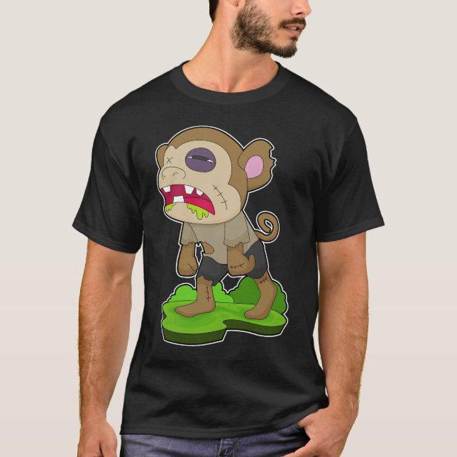 Monkey Halloween Zombie T Shirt (Framsida)