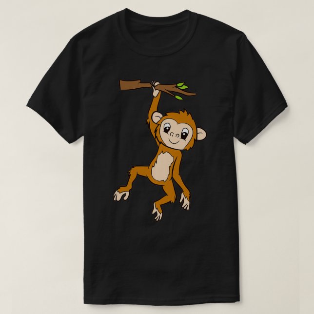 Monkey Hanging On Branch Ape Kids Cute Monkey Pull T Shirt (Design framsida)