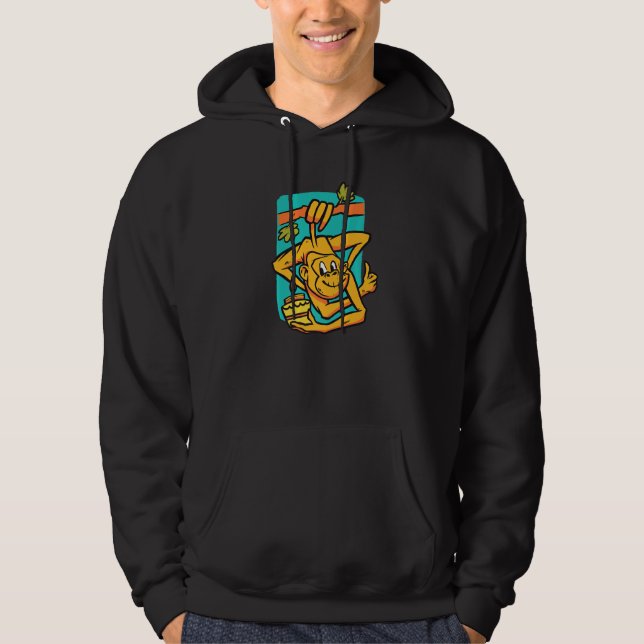 Monkey hanging on the branch in colourful for fore hoodie (Framsida)