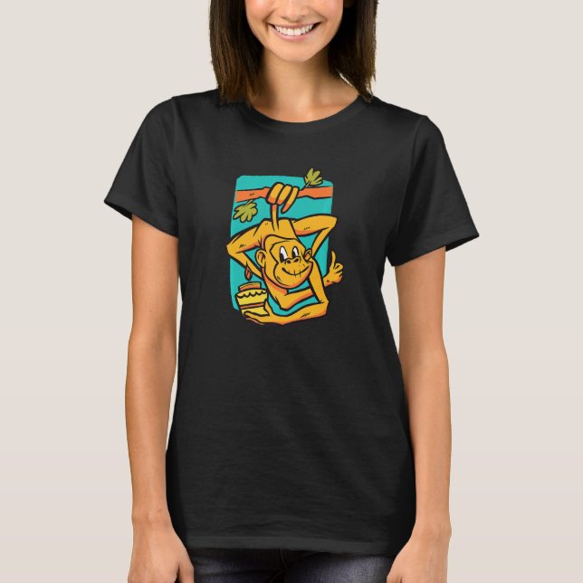 Monkey hanging on the branch in colourful for fore t shirt (Framsida)