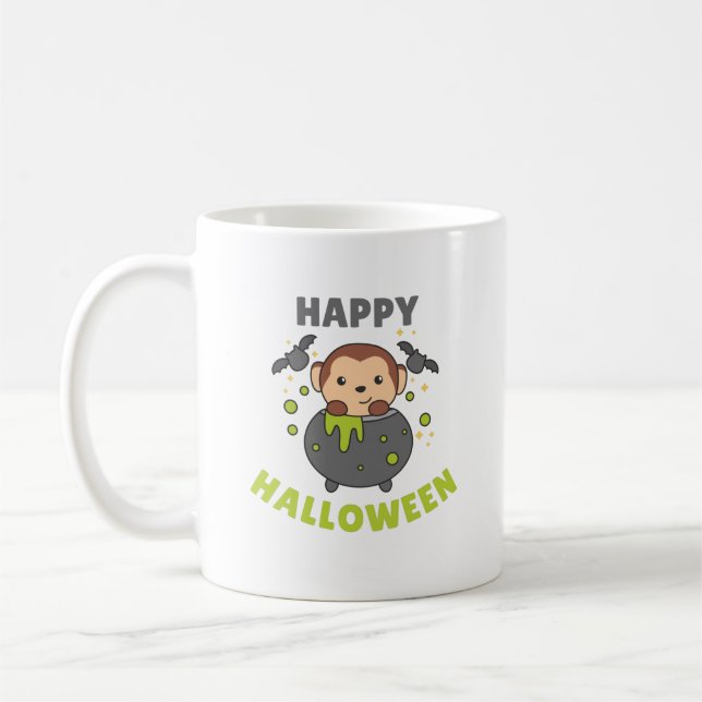 Monkey Happy halloween Cauldron Fladdermus Kaffemugg (Vänster)