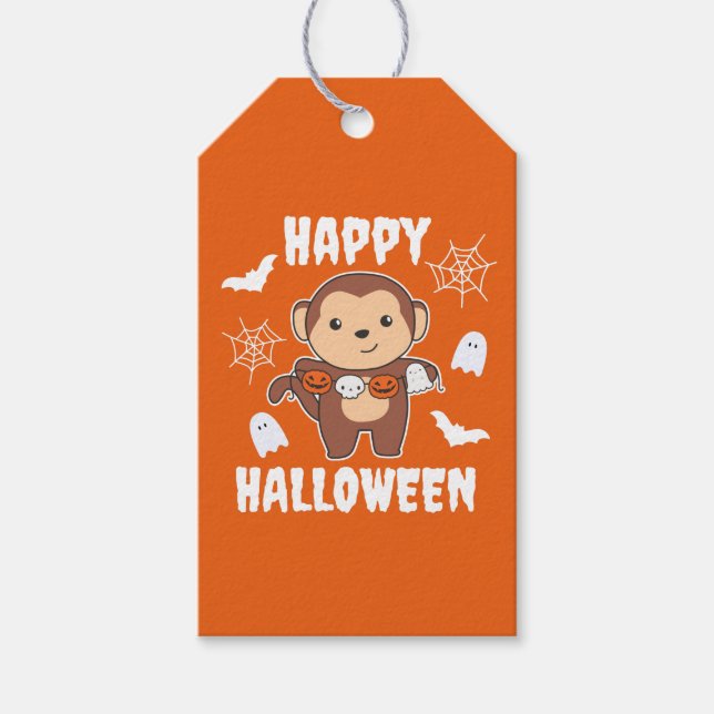 Monkey Happy halloween Pumpkin Fladdermus Costume Presentetikett (Framsidan)