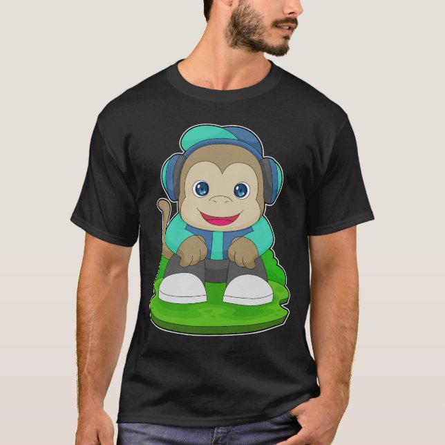 Monkey Headphone Music T Shirt (Framsida)