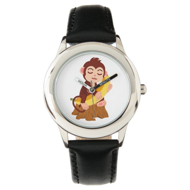 Monkey Holding Banana Cartoon Armbandsur (Framsida)