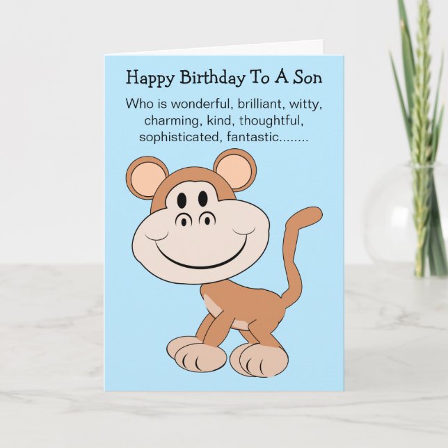 Monkey Humous Son Birthday Card Kort (Framsida)
