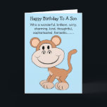 Monkey Humous Son Birthday Card Kort<br><div class="desc">Humorfödelsedagskort för apa med hälsningskort. Anpassa det här humoriserade födelsedagskortet med valfri text och skriv sedan ut det och skicka det till dig eller ladda ned det direkt till din mobila enhet. Om du behöver hjälp med att anpassa dig kontaktar du oss via länken på den här sidan. Du kan...</div>