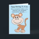 Monkey Humous Son Birthday Card Kort<br><div class="desc">Humorfödelsedagskort för apa med hälsningskort. Anpassa det här humoriserade födelsedagskortet med valfri text och skriv sedan ut det och skicka det till dig eller ladda ned det direkt till din mobila enhet. Om du behöver hjälp med att anpassa dig kontaktar du oss via länken på den här sidan. Du kan...</div>