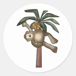 Monkey i Banana Träd Runt Klistermärke